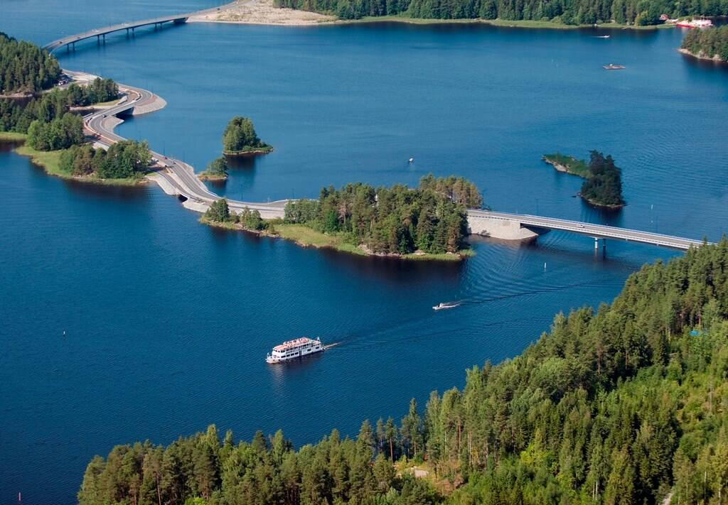 An aerial view of the Lake Kallavesi and the archipelago surrounding the city of Kuopio.