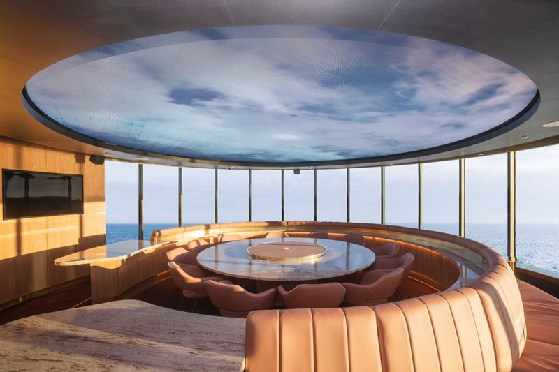A conference room with large panoramic windows on Viking Glory