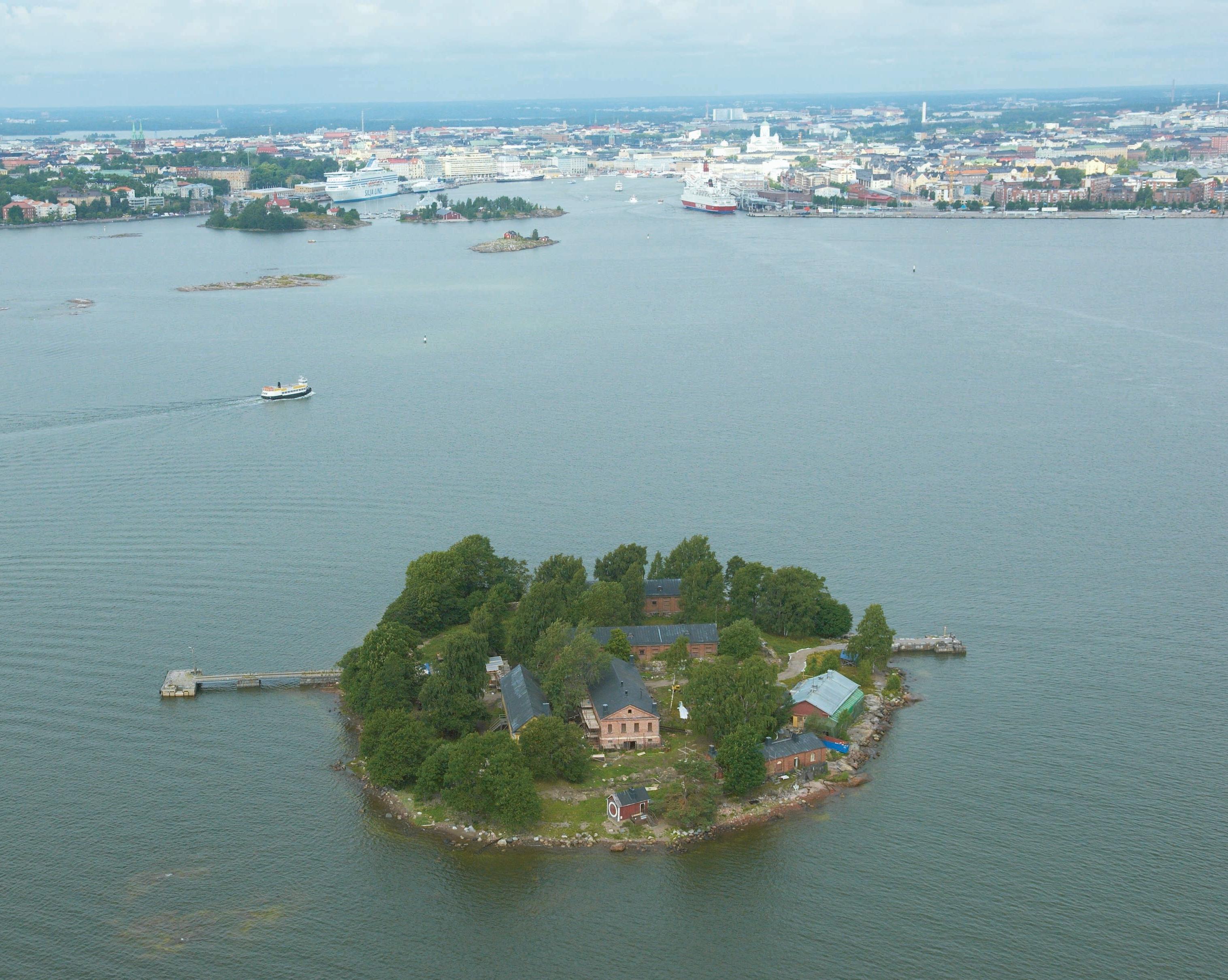 Aeriel shot of Lonna island in front of Helsinji